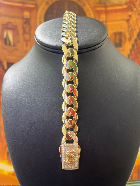 14KT Gold Bracelet -15mm Cuban Design