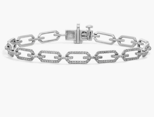 Diamond Paperclip Link Bracelet - 1.50cts (14KT White Gold)