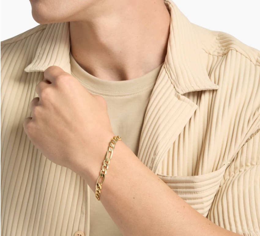 14KT Gold Bracelet - Figaro Design 7.5mm 8"