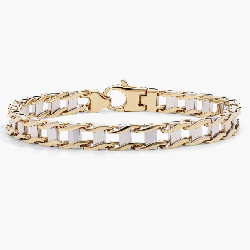 14KT Gold Bracelet - Rail Road Link 7.5mm 8.5""