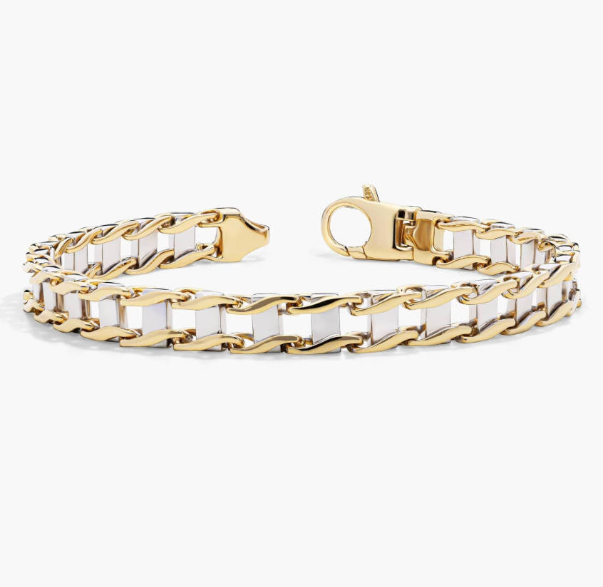 14KT Gold Bracelet - Rail Road Link 7.5mm 8.5""