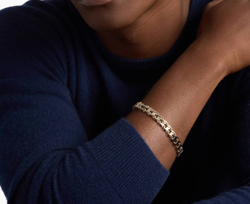 14KT Gold Bracelet - Rail Road Link 7.5mm 8.5""