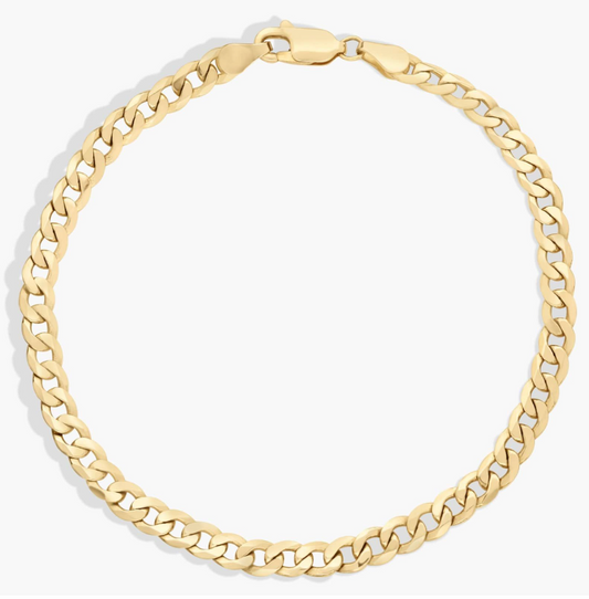 14KT Gold Bracelet - Flat Cuban Design 4.5mm 8"