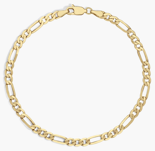 14KT Gold Bracelet - Figaro Design 4mm 8"
