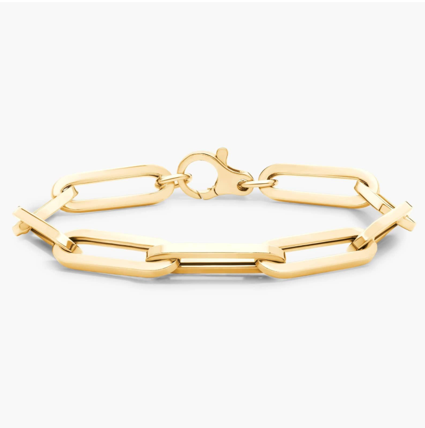 14KT Gold Bracelet - Paperclip Design 7.5" 7mm