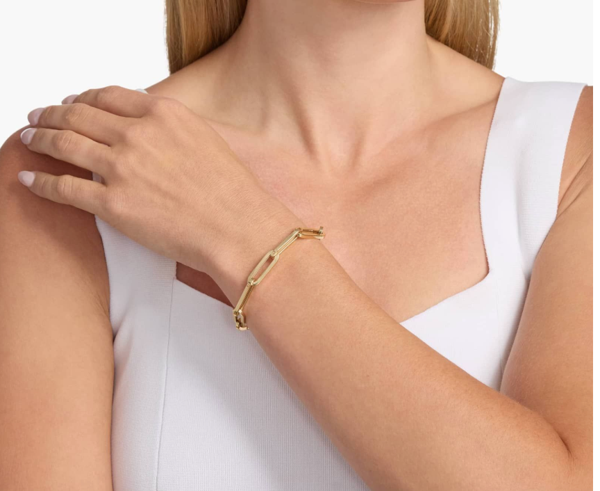 14KT Gold Bracelet - Paperclip Design 7.5" 7mm