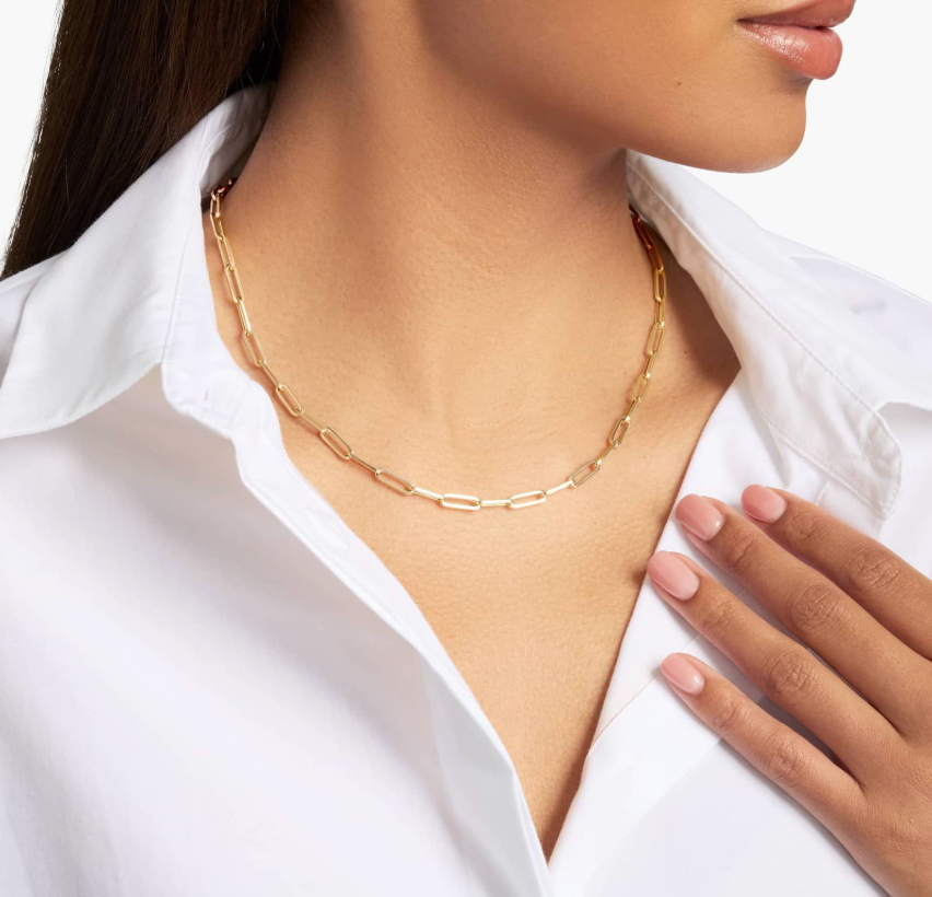 14KT Gold Necklace - Paperclip Design 18" 4mm
