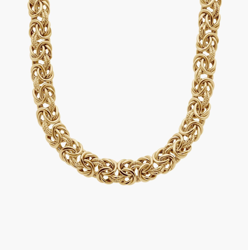 14KT Gold Necklace - Byzantine Design 18" 7.5mm