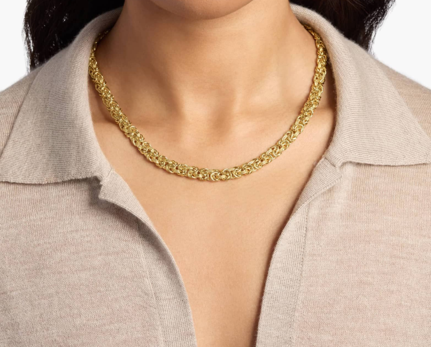 14KT Gold Necklace - Byzantine Design 18" 7.5mm