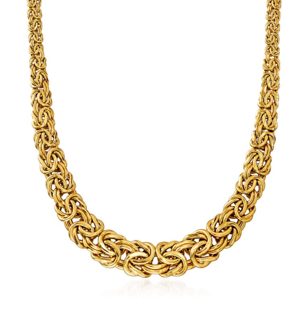14KT Gold Necklace - Graduated Byzantine Design 18"