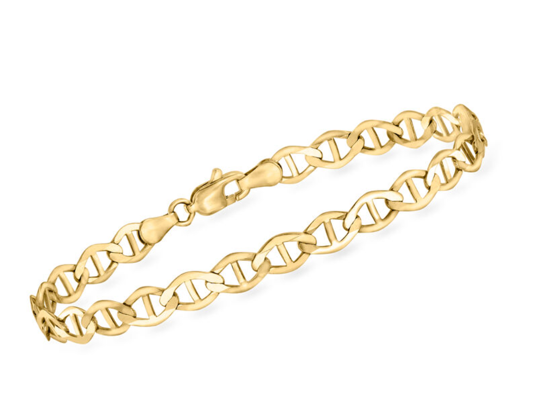 14KT Gold Bracelet - Mariner Link Design 8"
