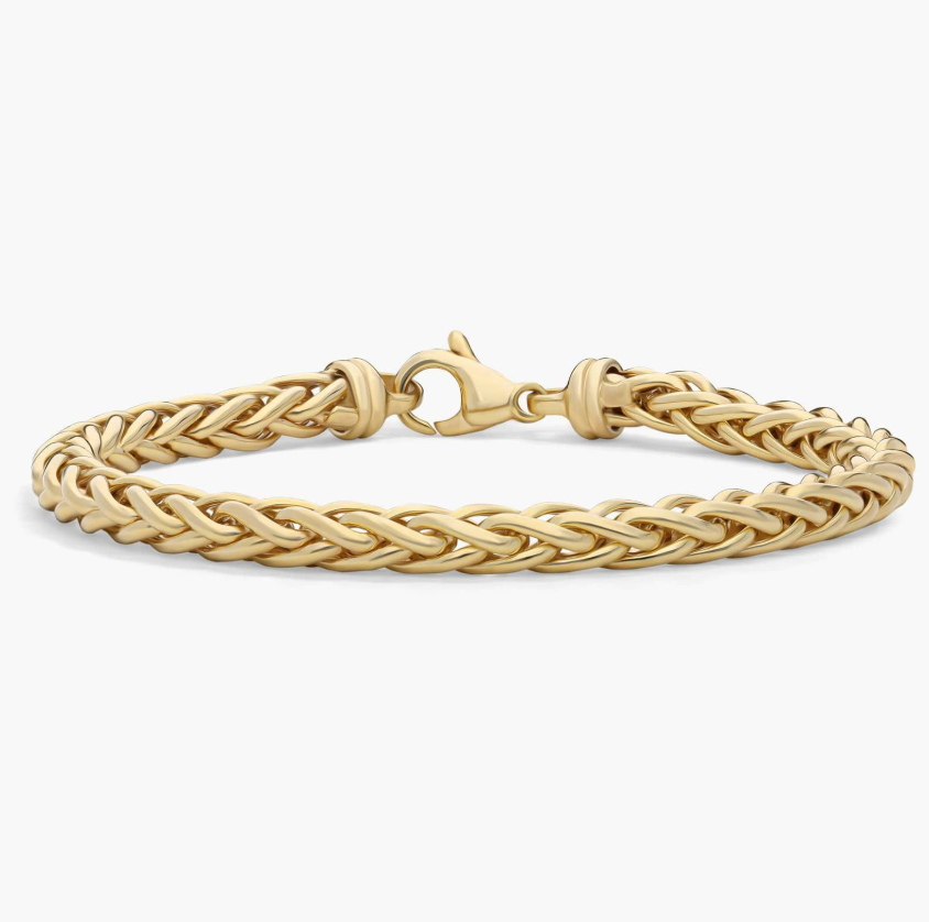 14KT Gold Bracelet - Wheat Design 4.8mm 7.5"