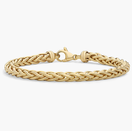 14KT Gold Bracelet - Wheat Design 4.8mm 7.5"
