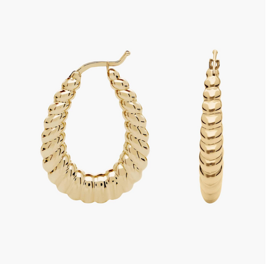 14KT Gold Hoop Earrings - Twisted Oval Design