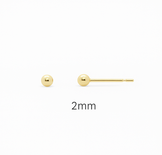 14KT Gold Stud Earrings - Ball Design 2mm