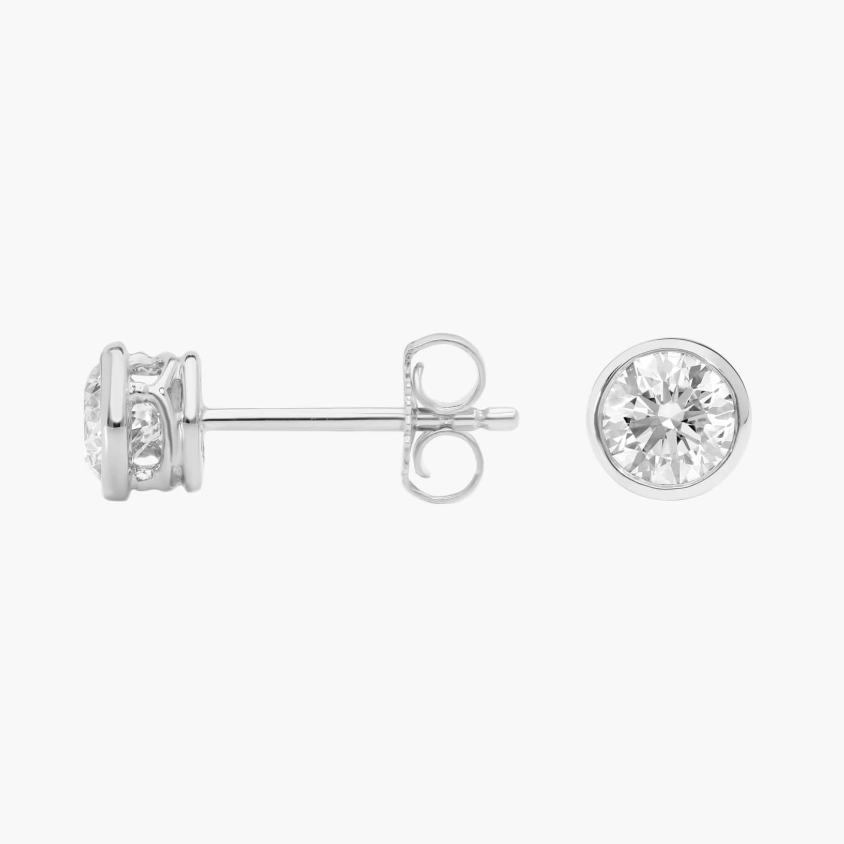 Diamond Stud Earrings - Bezel Set Design (0.75cts) in 14KT White Gold