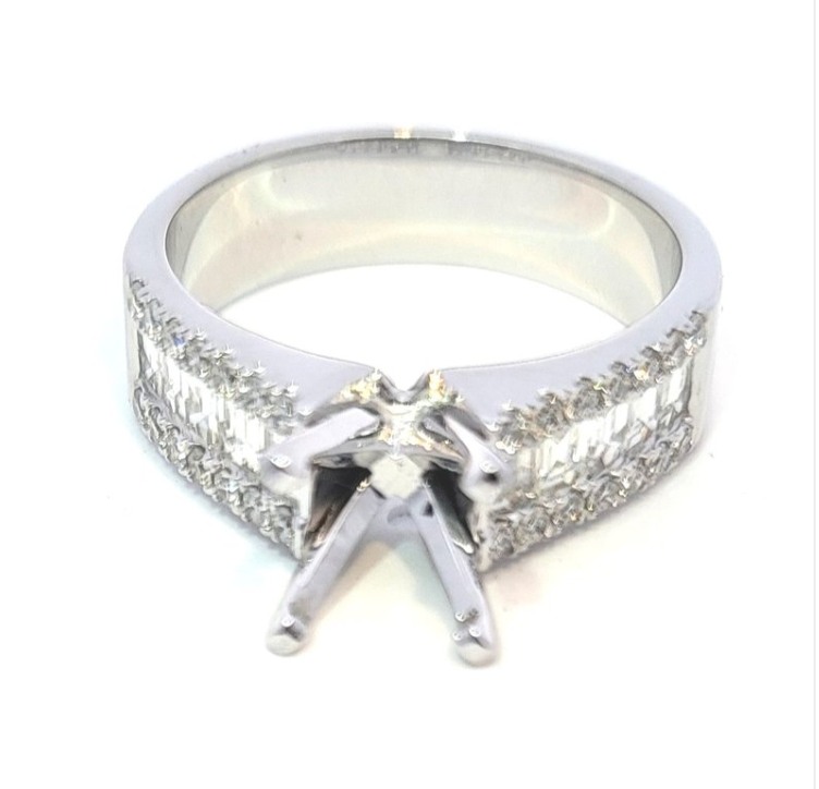 Baguette and Round Diamond Ring - Setting Crafted From 14KT White Gold