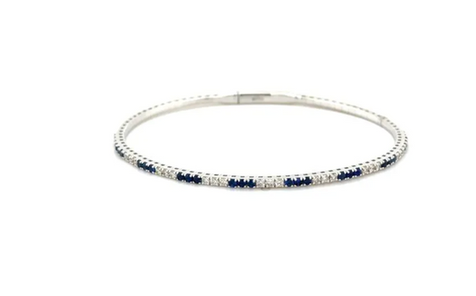 Diamond and Sapphire Flex Bracelet - 1.50cts of Sapphire and 1.00cts of Diamond crafted in 14KT White Gold