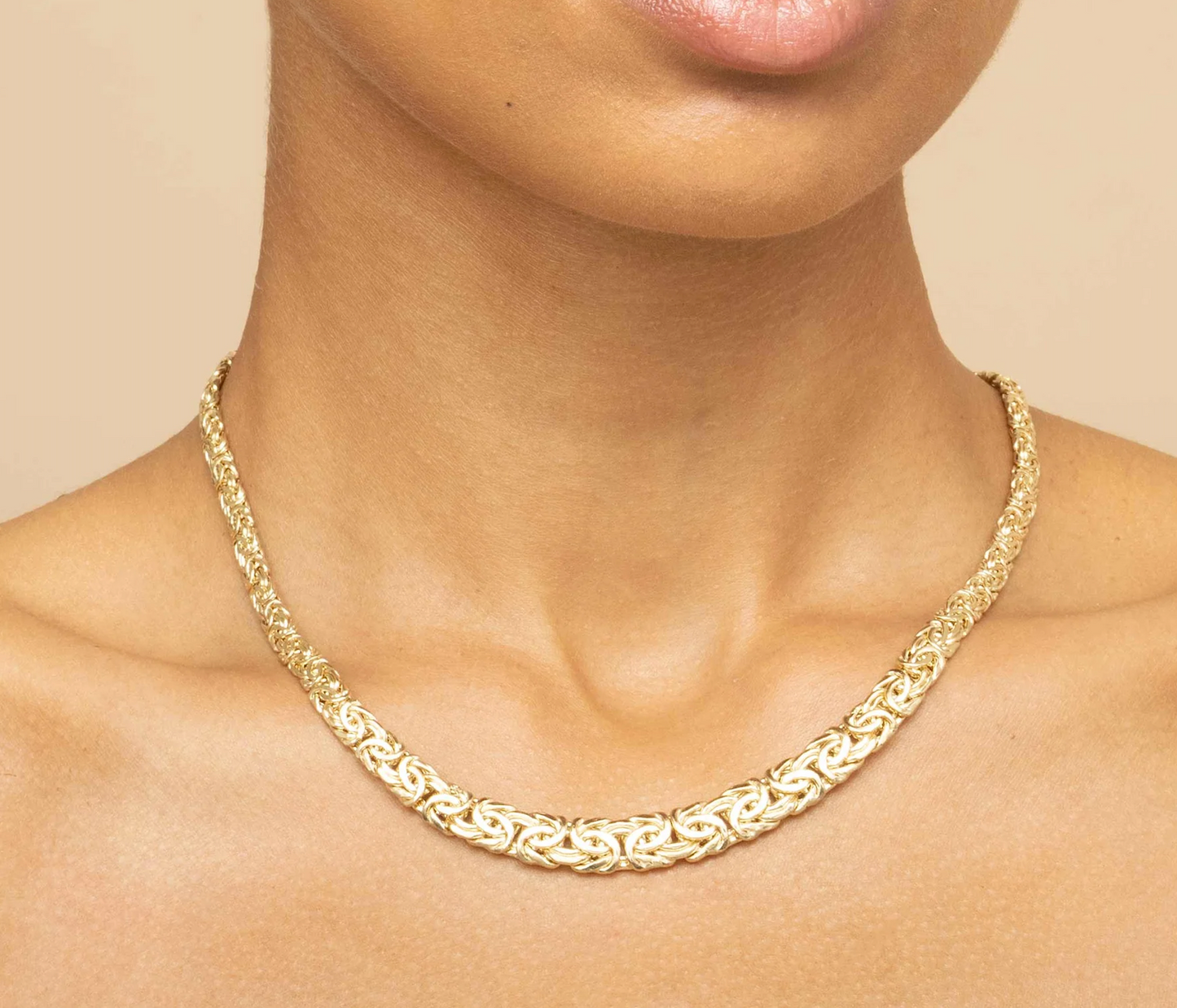 14KT Gold Necklace - Graduated Byzantine Design 18"
