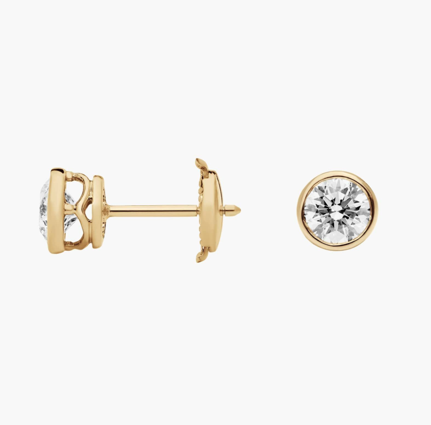 Diamond Stud Earrings - Bezel Set Solitaire (1.00cts) in 14KT Yellow Gold