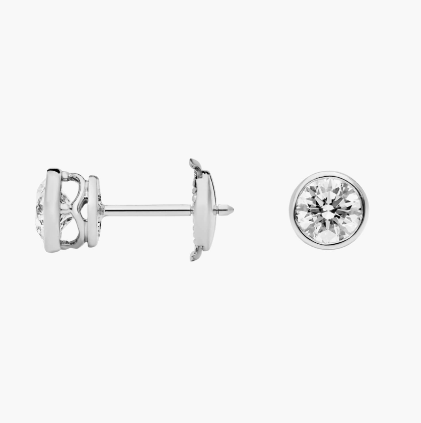 Diamond Stud Earrings - Bezel Set Solitaire (1.00cts) in 14KT White Gold