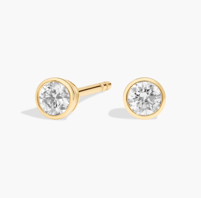 Diamond Stud Earrings - Bezel Set Design (0.25cts) in 14KT Yellow Gold