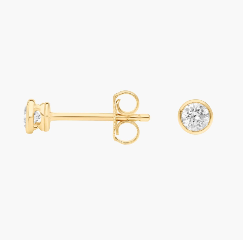Diamond Stud Earrings - Bezel Set Design (0.25cts) in 14KT Yellow Gold