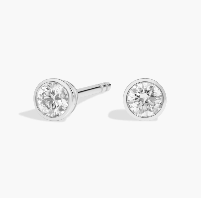 Diamond Stud Earrings - Bezel Set Design (0.25cts) in 14KT White Gold