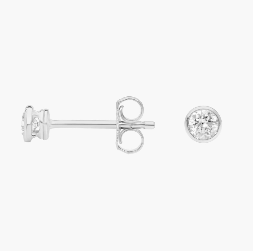 Diamond Stud Earrings - Bezel Set Design (0.25cts) in 14KT White Gold