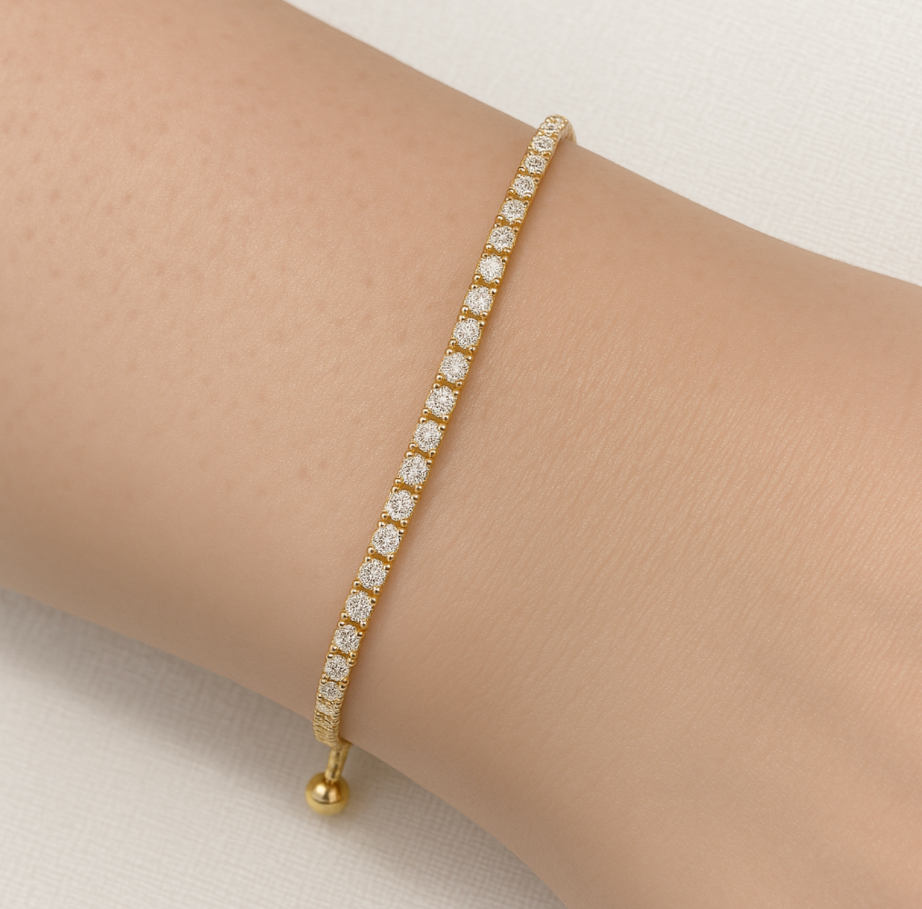 Diamond Bolo Bracelet - Adjustable Bolo Design (0.60cts) in 14KT Yellow Gold